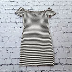 striped off the shoulder dress forever 21 Forever 21 Blue White Striped Short Sleeve Off Shoulder Mini Dress size  Small